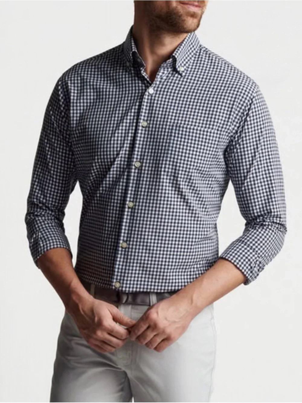 Peter Werth Men's Navy and White Gingham Button-Down Shirt